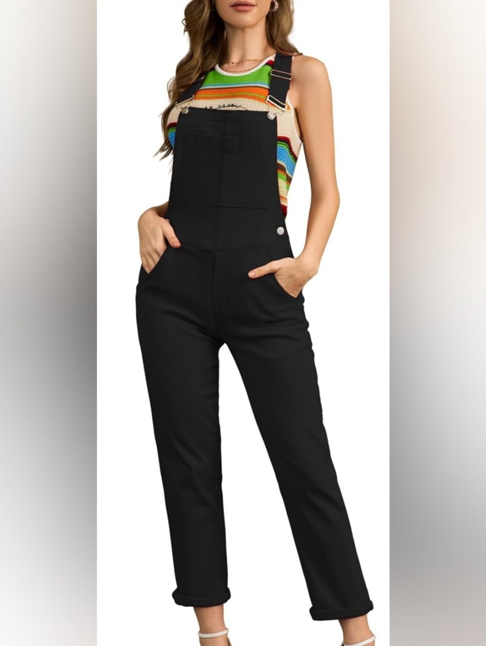 Black Denim Overalls Adjustable Strap Jumpsuit Size Large
